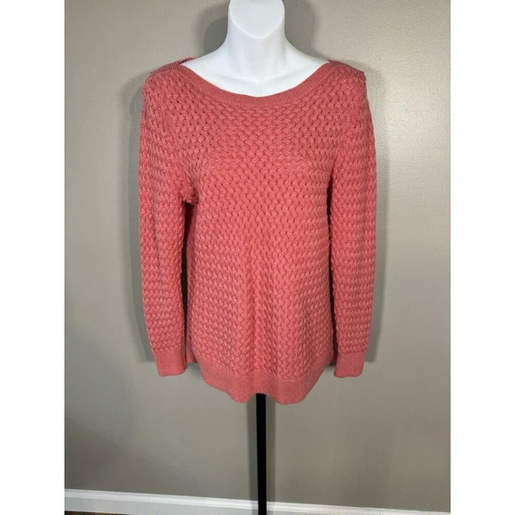 LL Bean Sweater Womens Medium Petite Boat Neck Cotton Cable Knit Collar Pullover - Picture 1 of 8